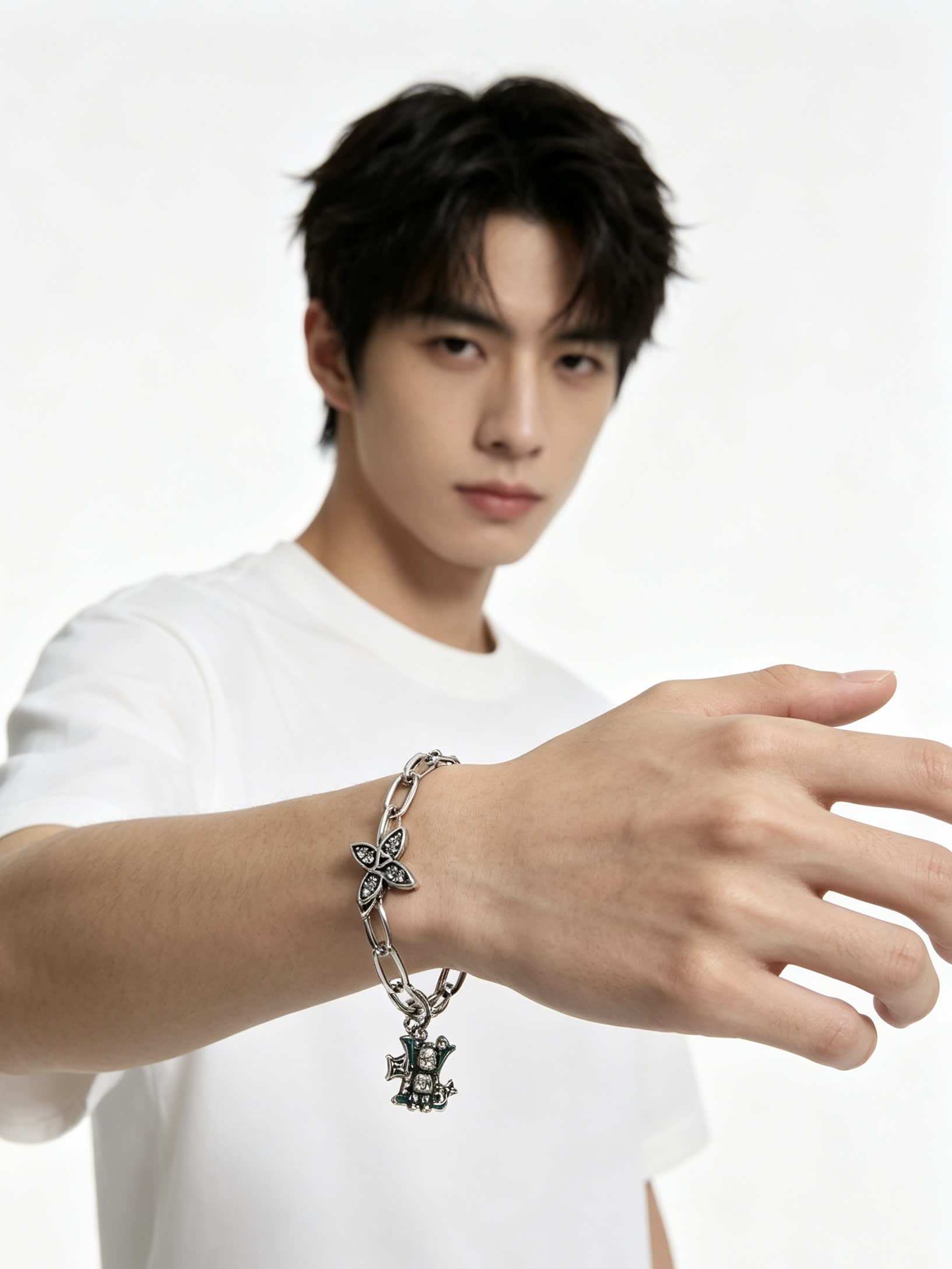 Louis Vuitton Silver Charm Bracelet with Butterfly and Heart Charms